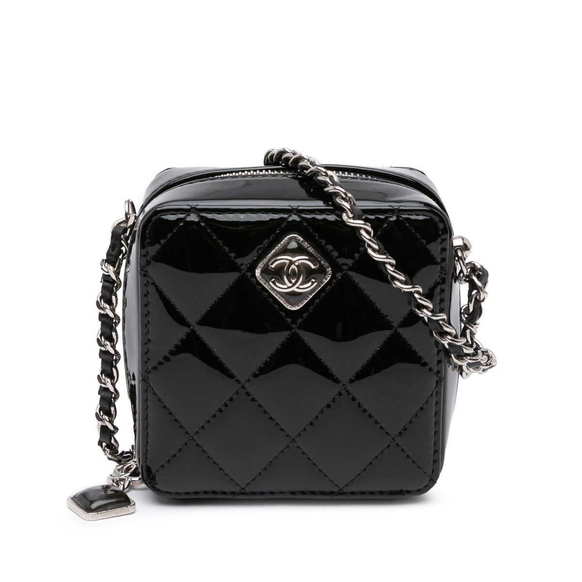 Chanel CC Quilted Patent Diamond Resin Clutch With Chain
