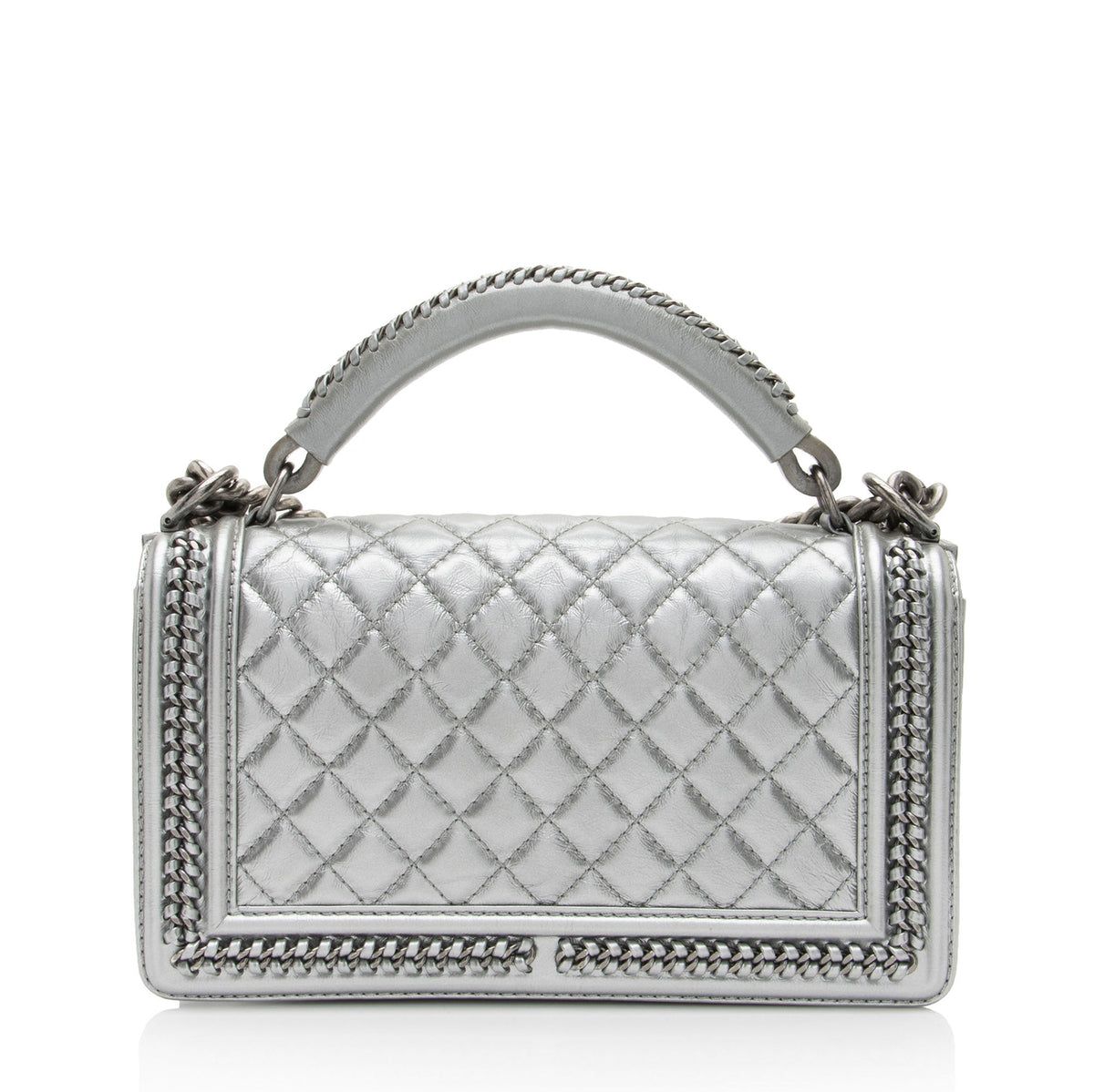 Chanel Metallic Aged Calfskin Chain Top Handle Medium Boy Bag (SHF-RO5g92)