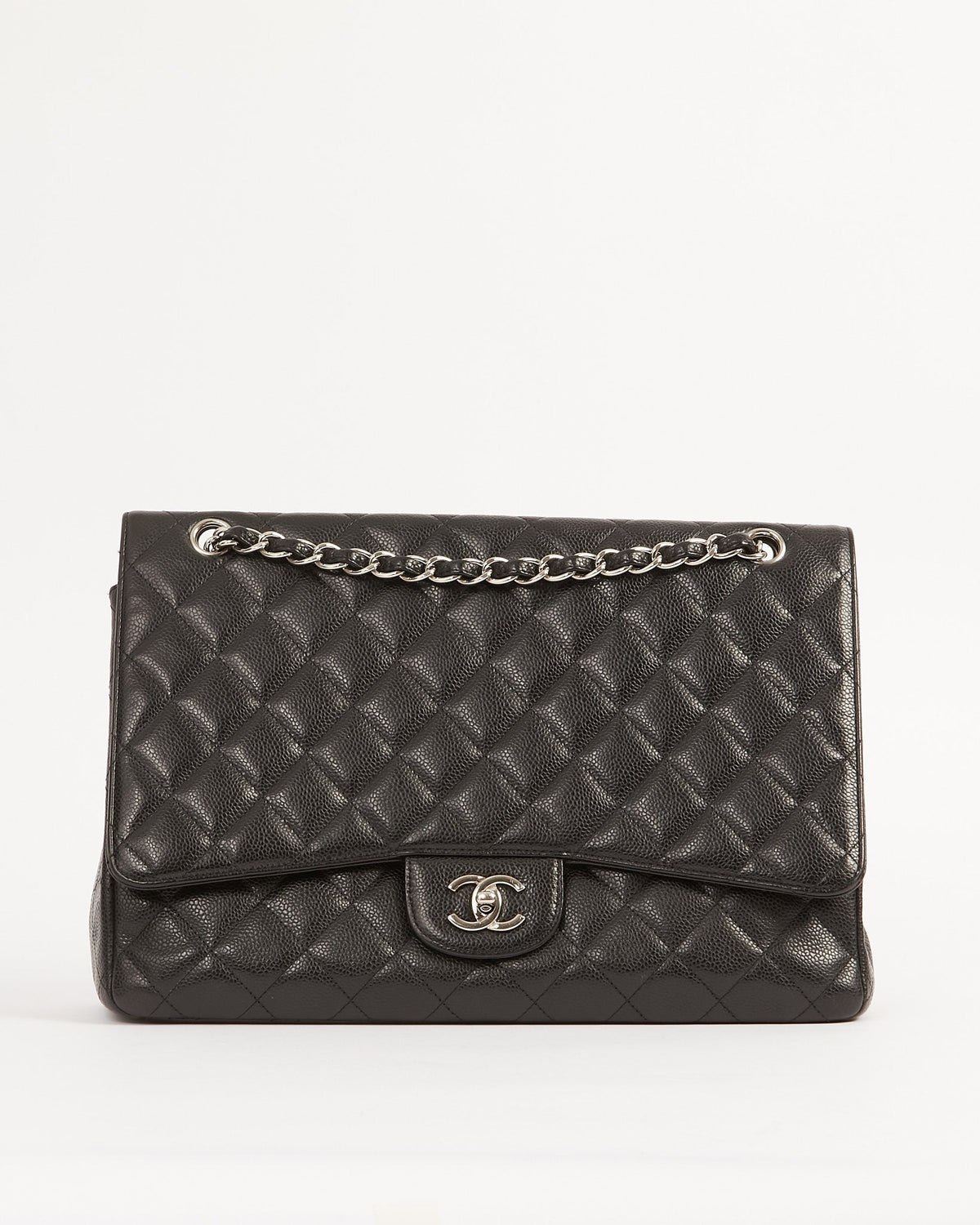 Chanel Black Caviar Quilted Single Flap Classic Maxi Bag