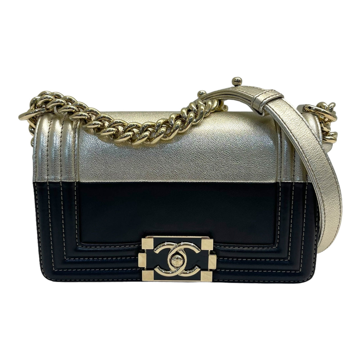 Chanel Boy Black & Metallic Gold Bi-color Small Bag