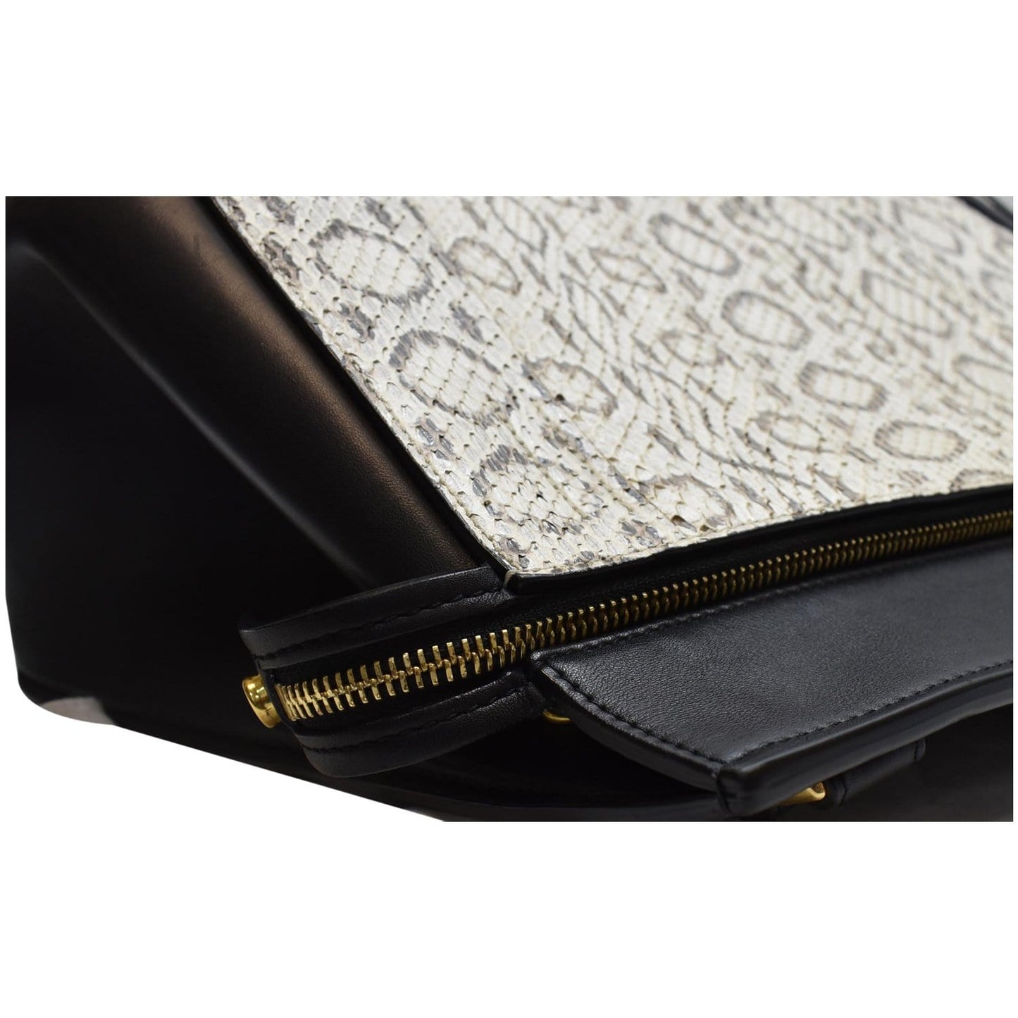 CELINE Medium Edge Python Leather Top Handle Shoulder Bag Beige