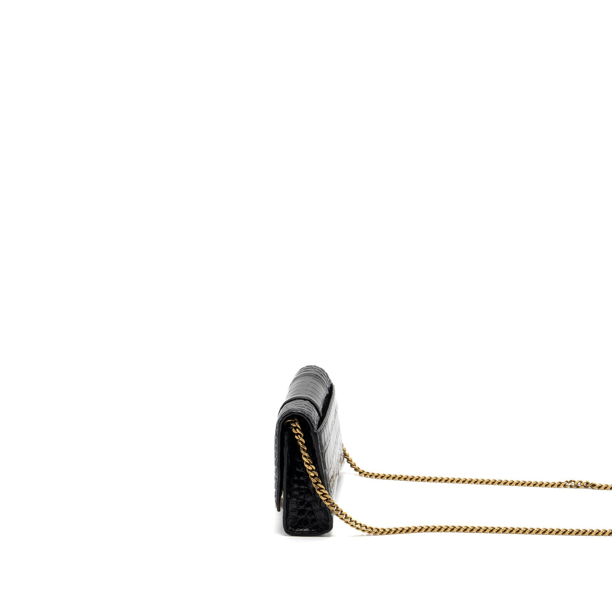 Balenciaga Hourglass Wallet On Chain Crocodile-Embossed Calfskin Black
