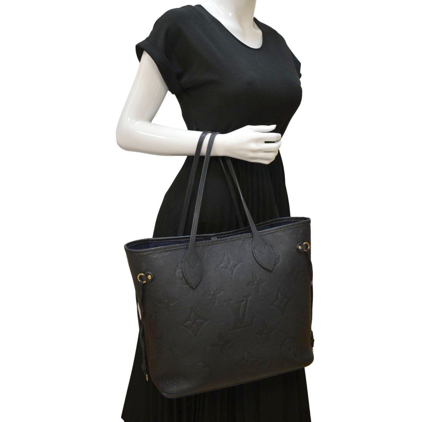LOUIS VUITTON Neverfull MM Empreinte Leather Tote Shoulder Bag Black