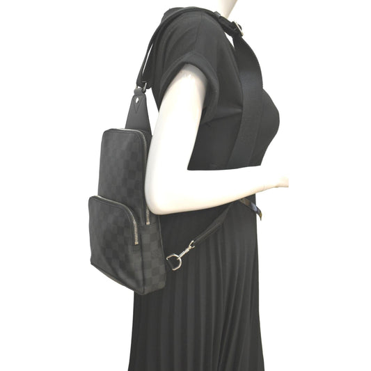 LOUIS VUITTON Avenue Sling Damier Graphite Backpack Bag Black