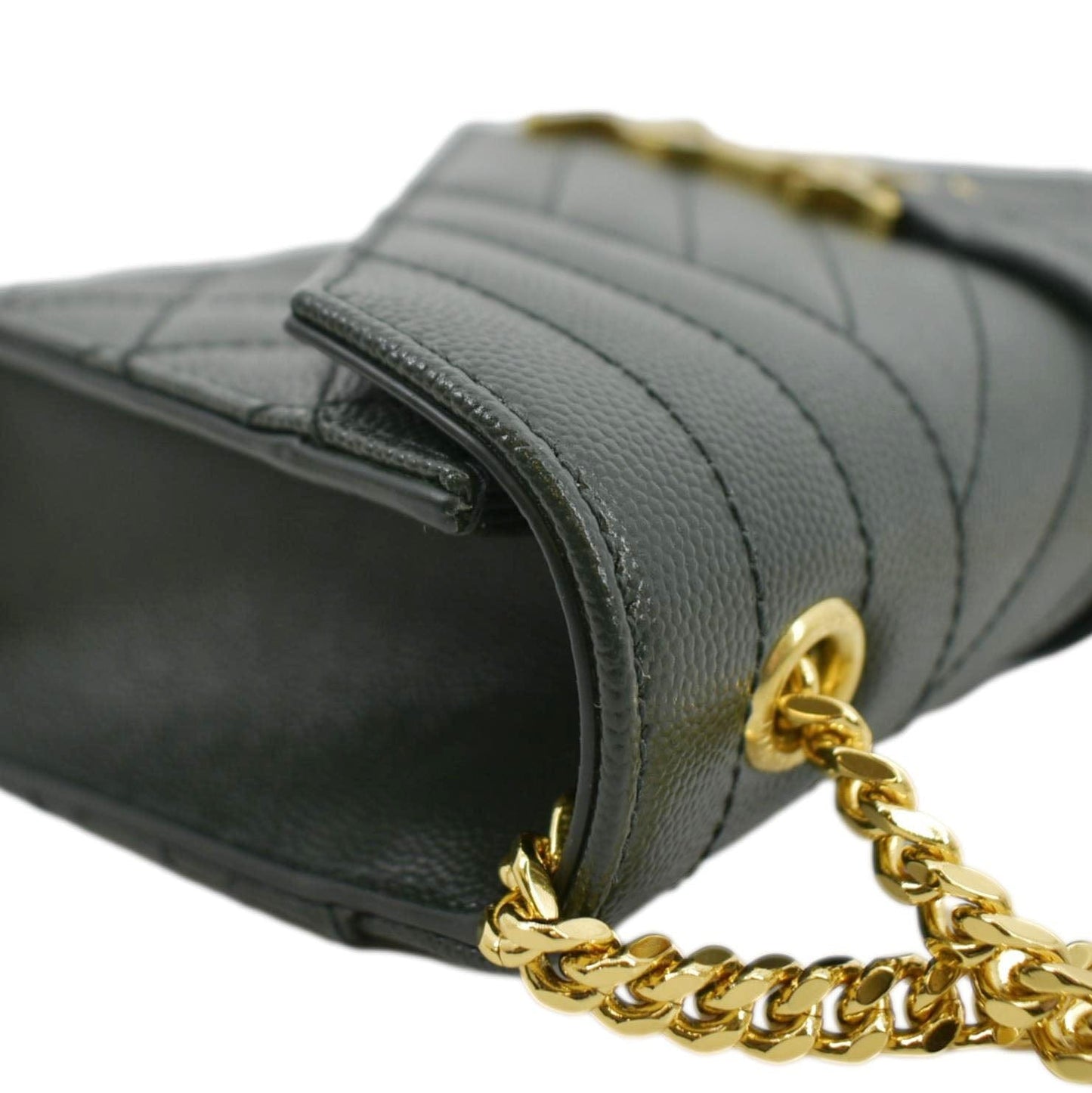 SAINT LAURENT Small Envelope MatelassÃÂ© Leather Shoulder Bag Green