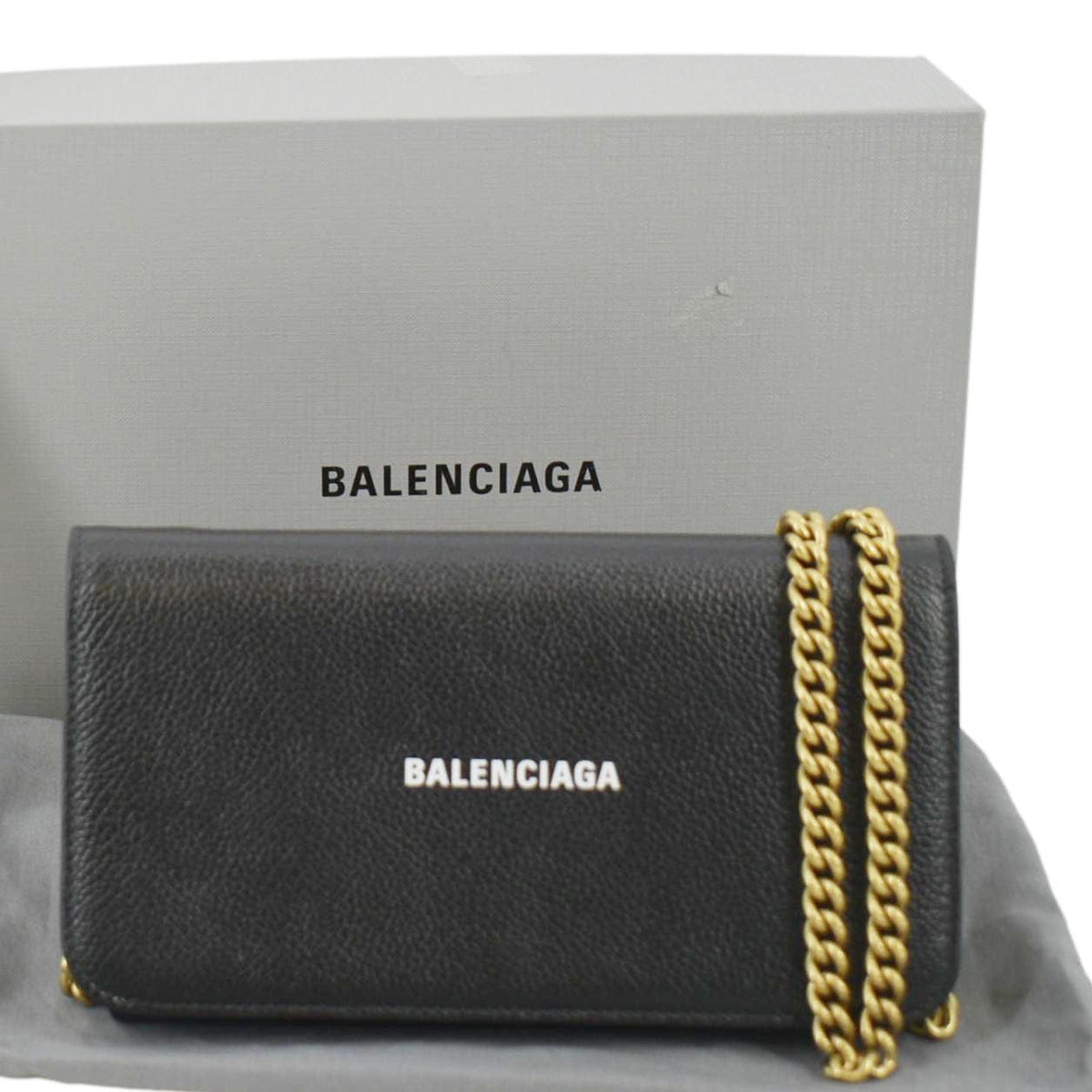 BALENCIAGA Wallet on Chain Leather Shoulder Bag Black