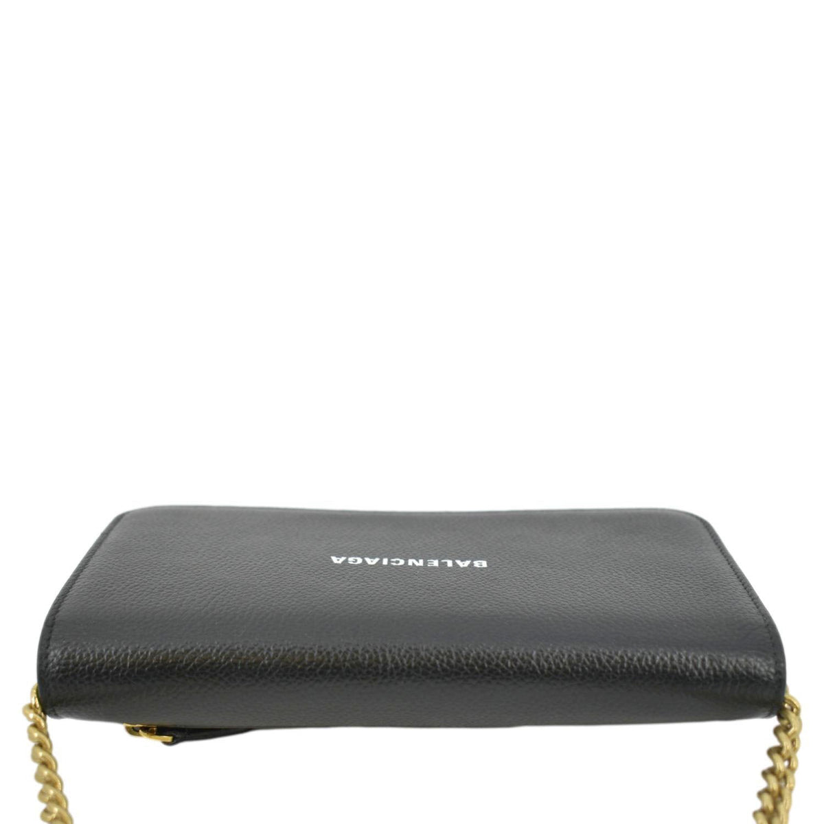 BALENCIAGA Wallet on Chain Leather Shoulder Bag Black