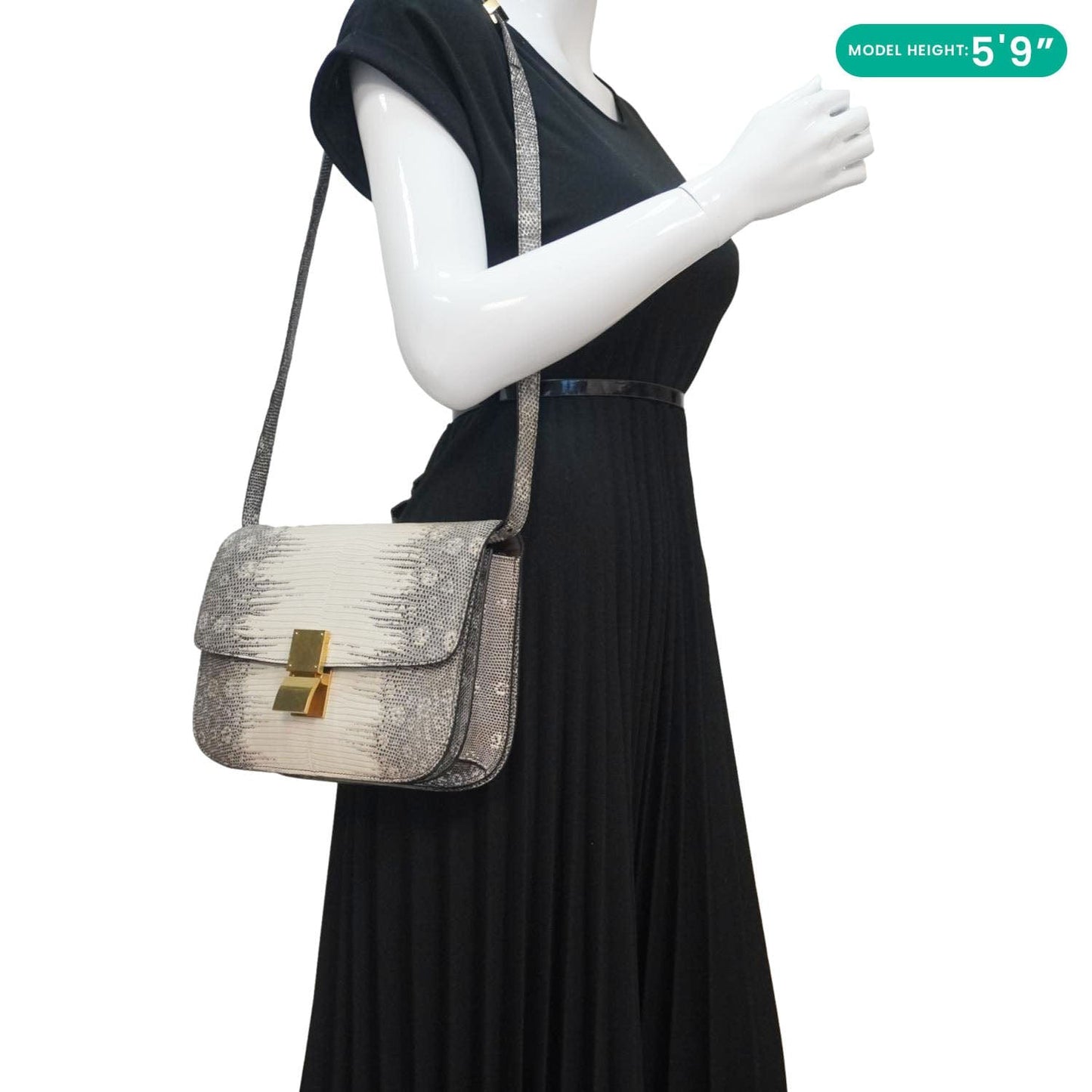 CELINE Classic Box Medium Lizard Leather Shoulder Bag Natural