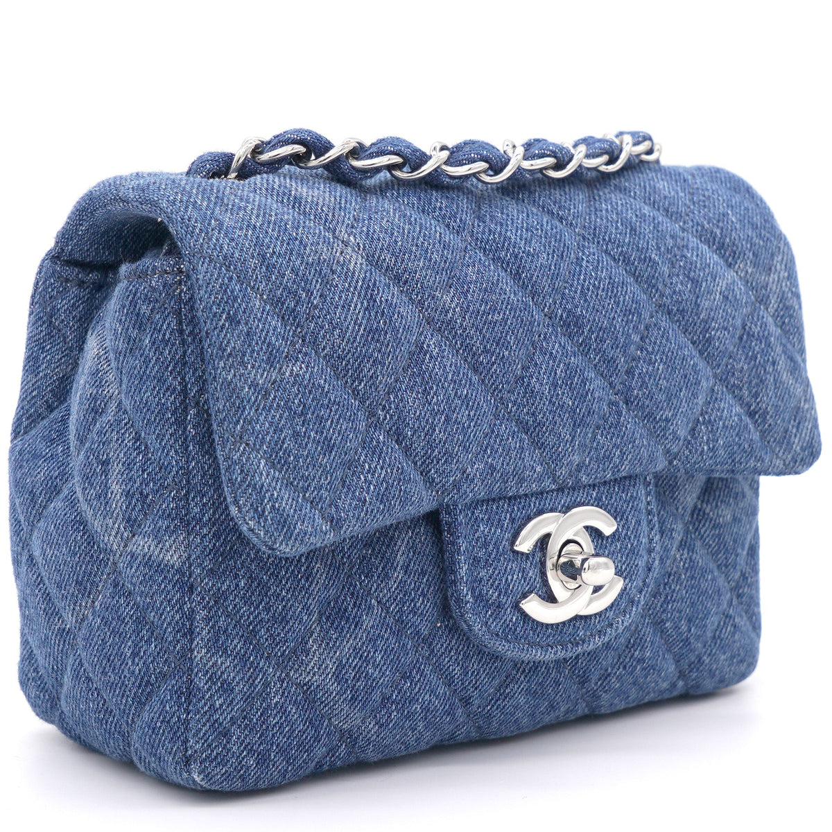 Chanel Blue Quilted Denim Mini Square Classic Flap Bag