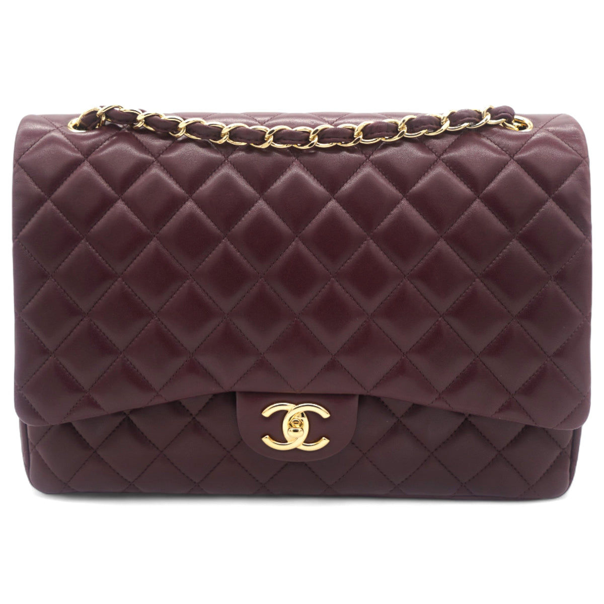 Chanel Burgundy Quilted Lambskin Leather Maxi Classic Double Flap Bag