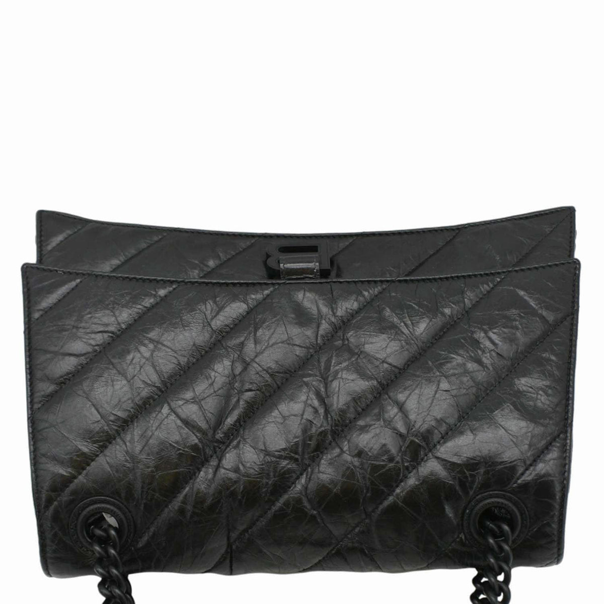 BALENCIAGA Hourglass Medium Crushed Leather Chain Wallet Shoulder Bag Black