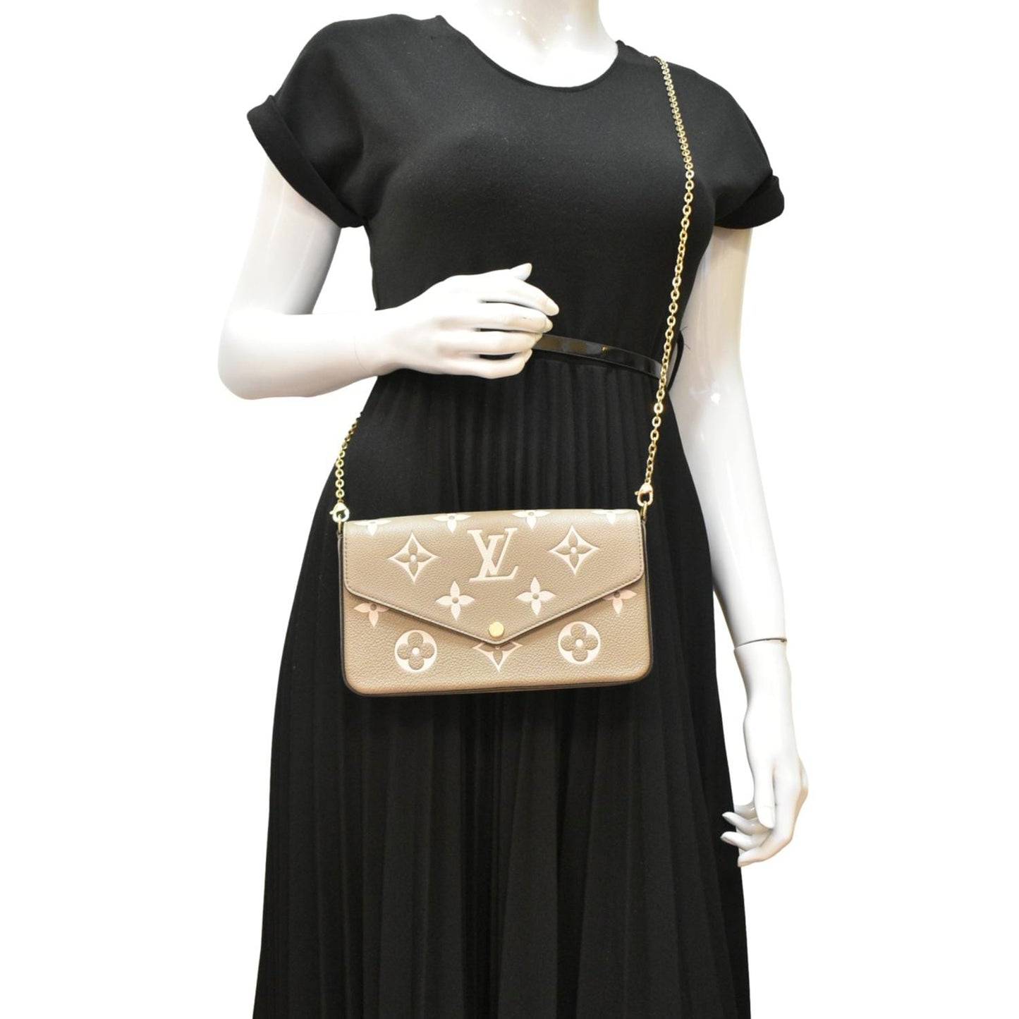 LOUIS VUITTON Felicie Pochette Giant Monogram Empreinte Crossbody Bag Bicolor