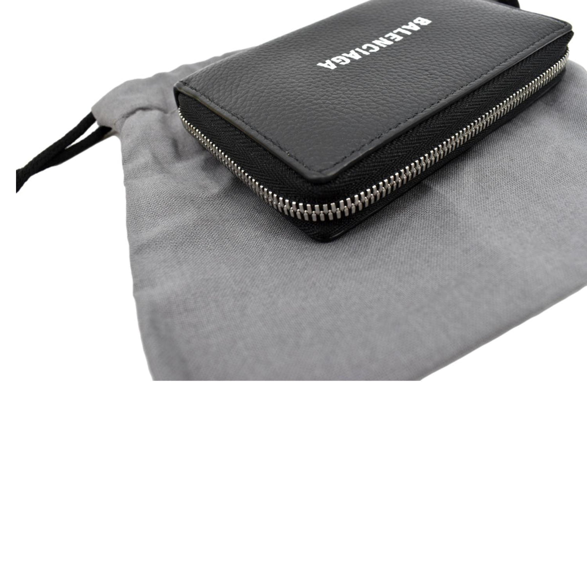 BALENCIAGA Classic Zip Around Leather Card Case Wallet Black