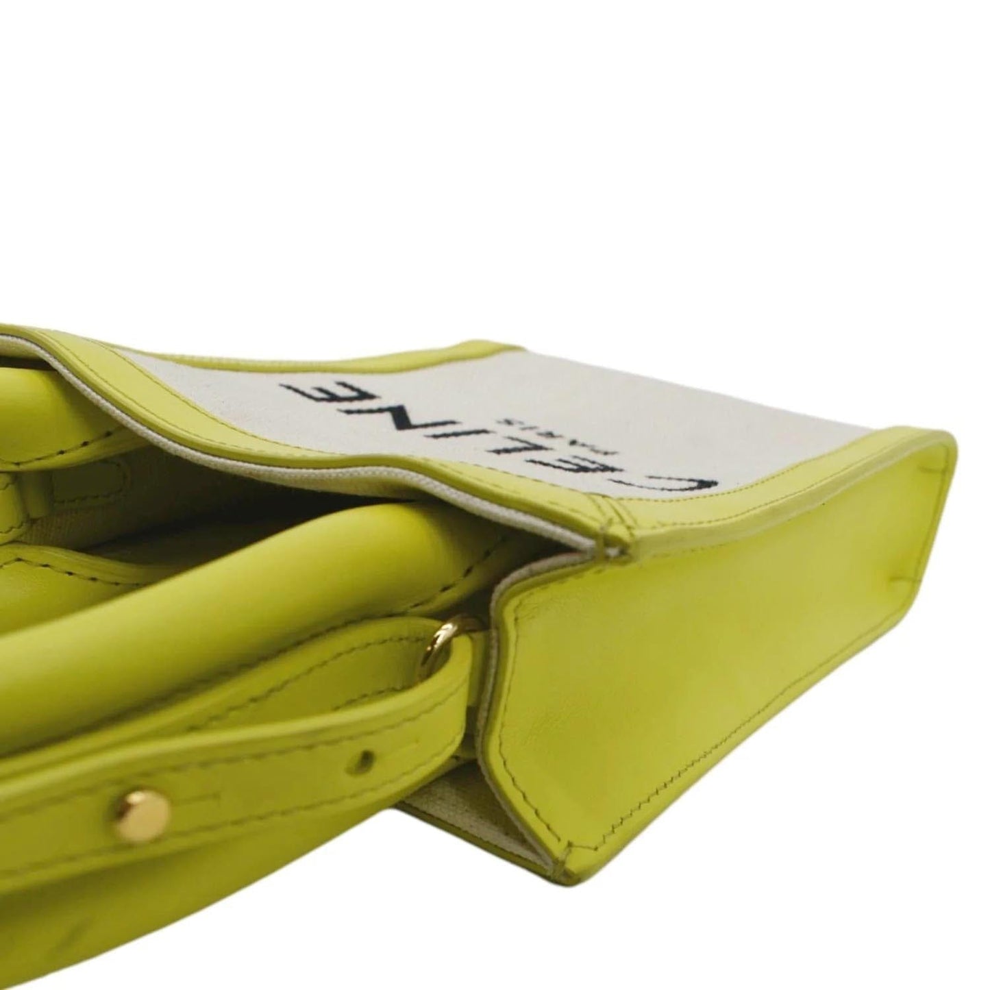 CELINE Mini Vertical Cabas Calfskin Canvas Shoulder Bag Lime