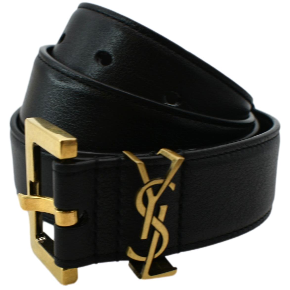 SAINT LAURENT Monogram Leather Belt Black