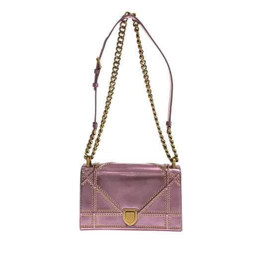 Dior Small Studded Metallic Patent Diorama Flap (SHG-d9sLuM)
