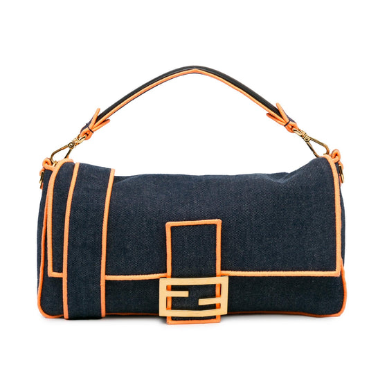 Fendi Large Denim Baguette Satchel (Oaub87)