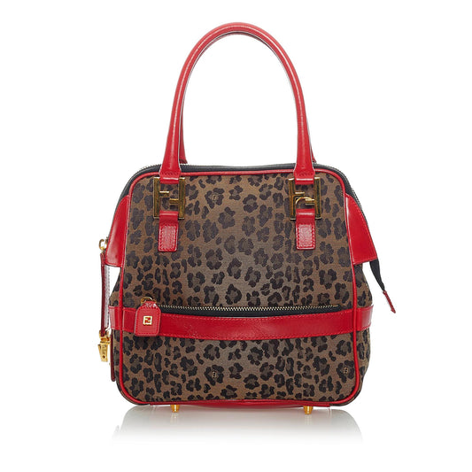 Fendi Leopard Print Nylon Satchel (37306)