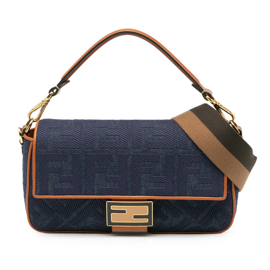 Fendi Zucca Embroidered Denim Baguette Satchel (1q9dga)