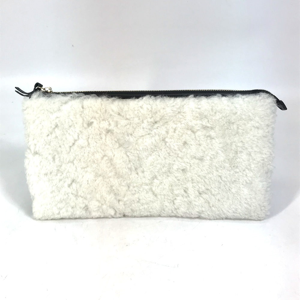 BALENCIAGA Clutch bag 347238 Leather, Mouton Black White logo Women
