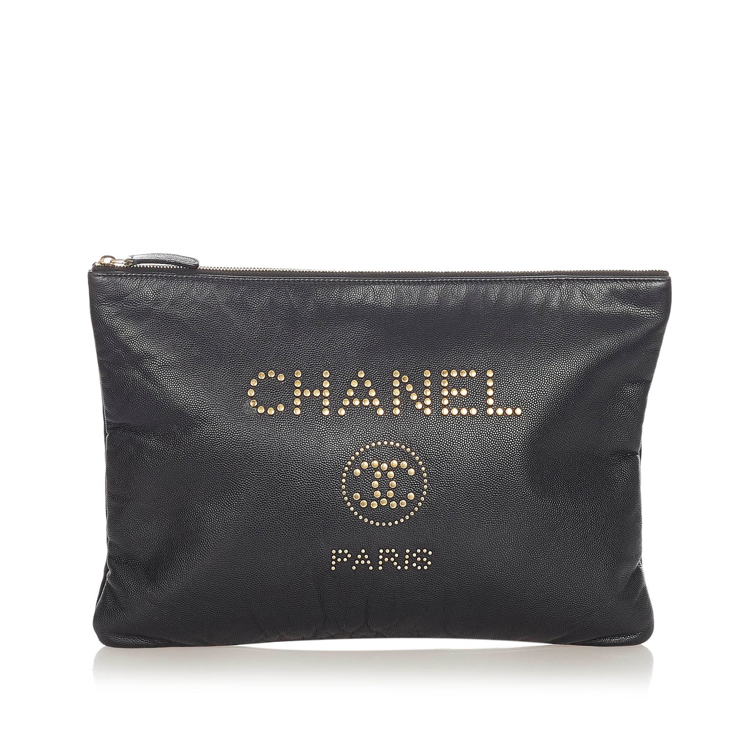 Chanel Deauville Leather Clutch Bag Black