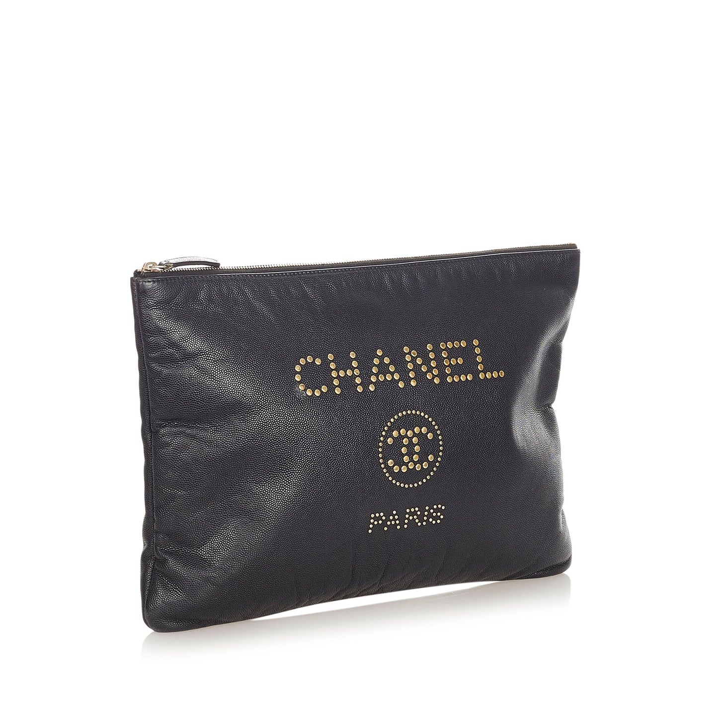 Chanel Deauville Leather Clutch Bag Black