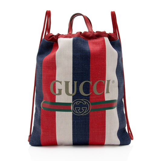 Gucci Canvas Sylvie Stripe Logo Drawstring Backpack (SHF-gz8tRv)