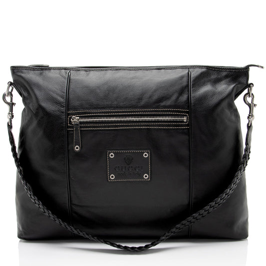 Gucci Leather Braided Large Shoulder Bag