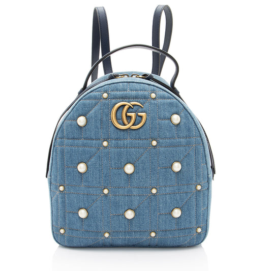 Gucci Matelasse Denim Pearl GG Marmont Backpack