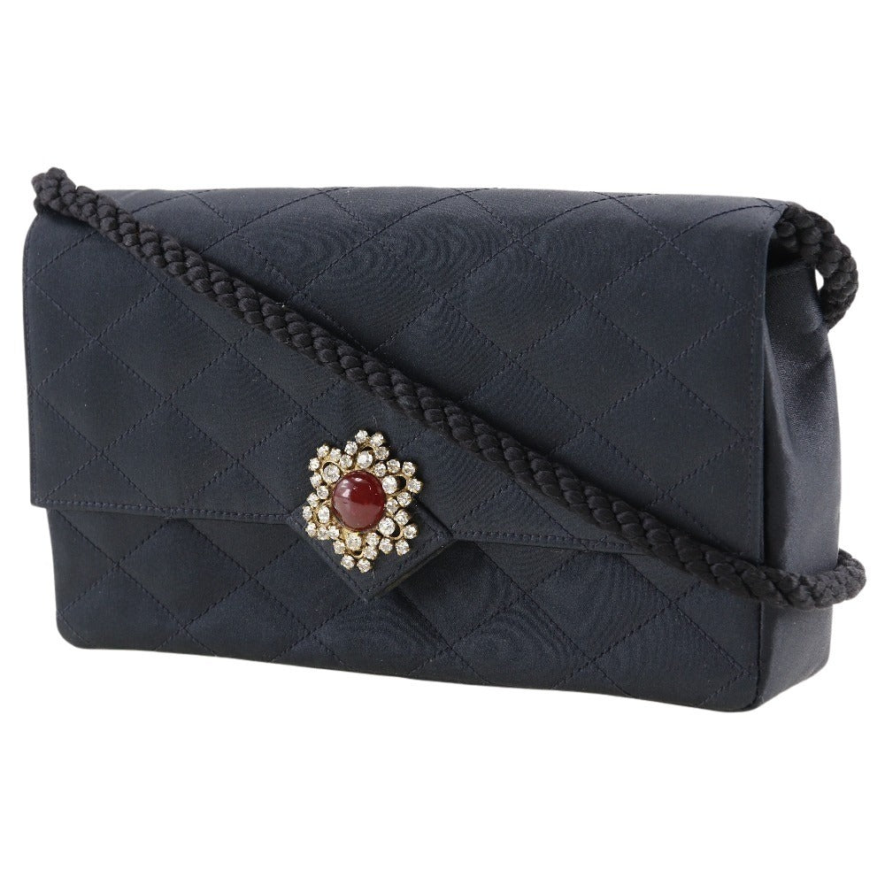 Chanel Matelasse Satin Rhinestone Shoulder Bag Classic Flap