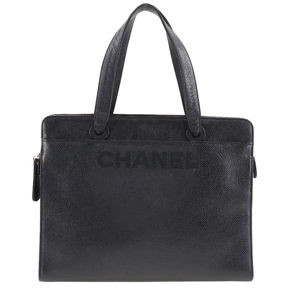 Chanel Caviar Skin Logo Handbag Black Classic Flap