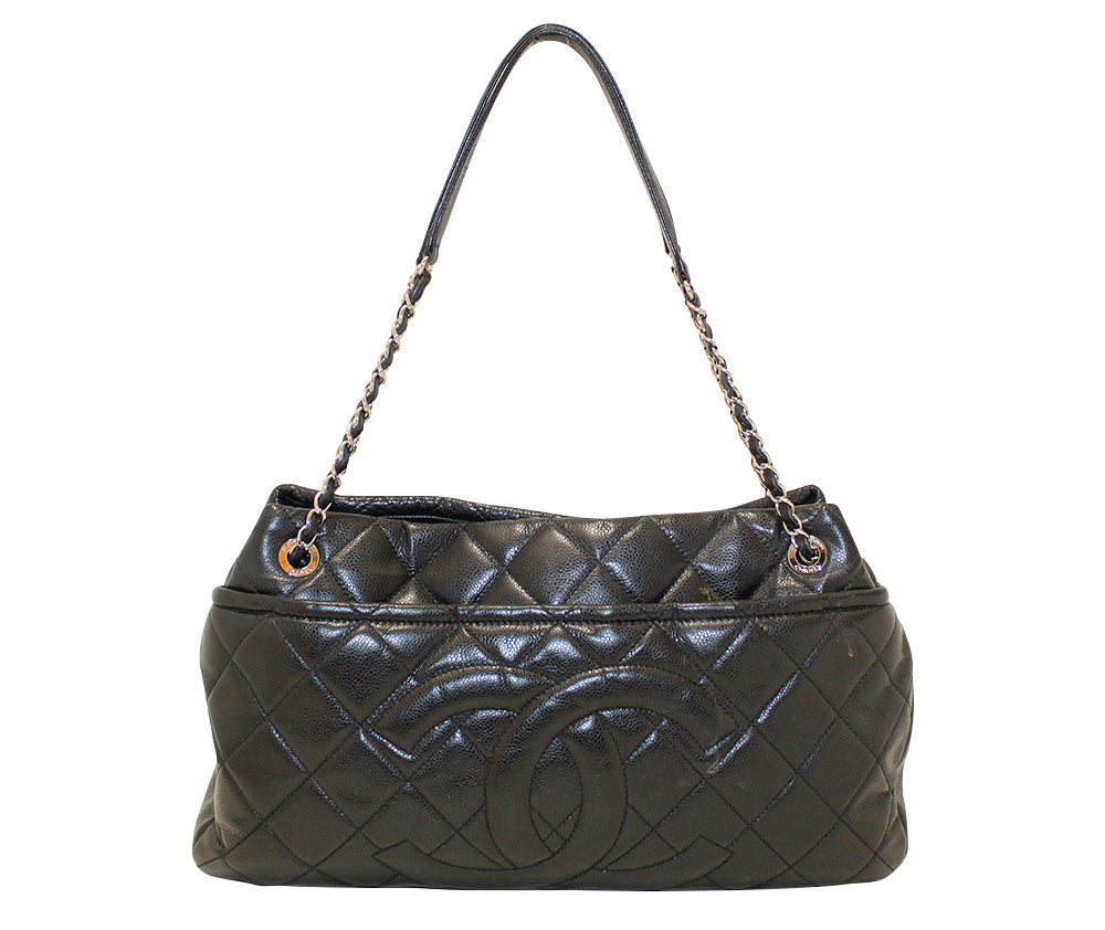 Chanel Black Quilted Caviar Leather Timeless CC Soft Shopper Tote