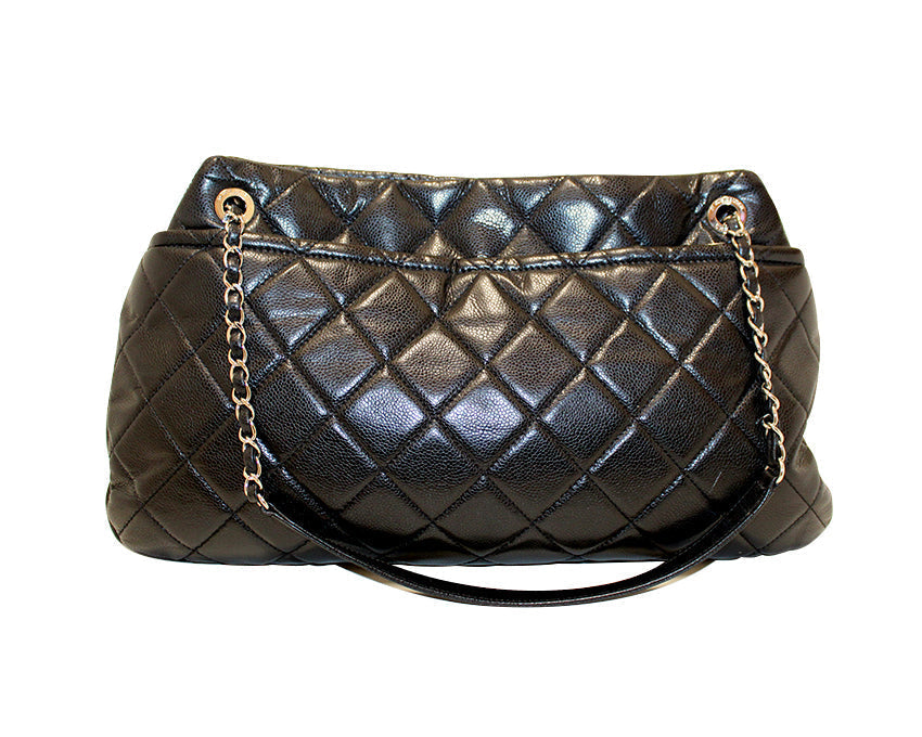 Chanel Black Quilted Caviar Leather Timeless CC Soft Shopper Tote