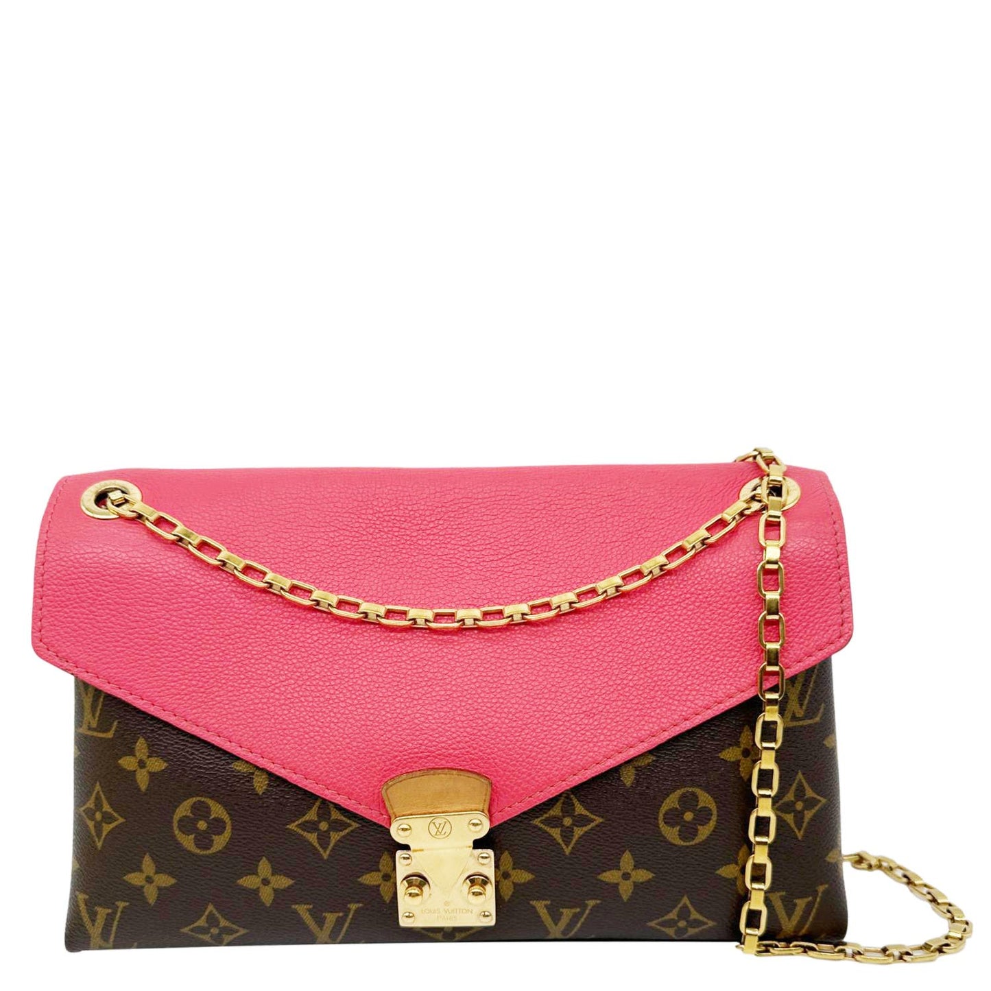 LOUIS VUITTON Pallas Chain Monogram Canvas Crossbody Bag Brown