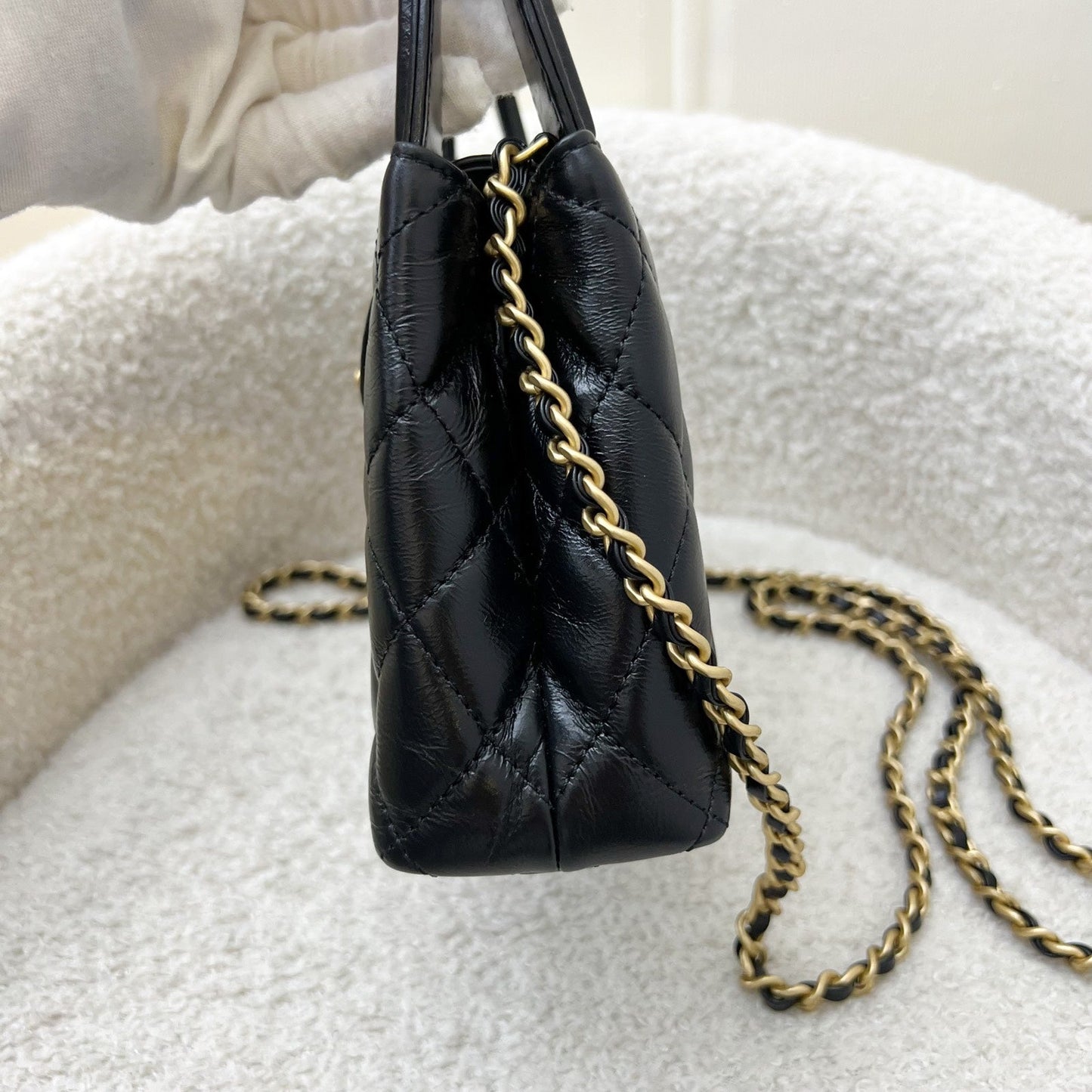 Chanel Mini Kelly Bag in 24A Black Shiny Distressed Calfskin