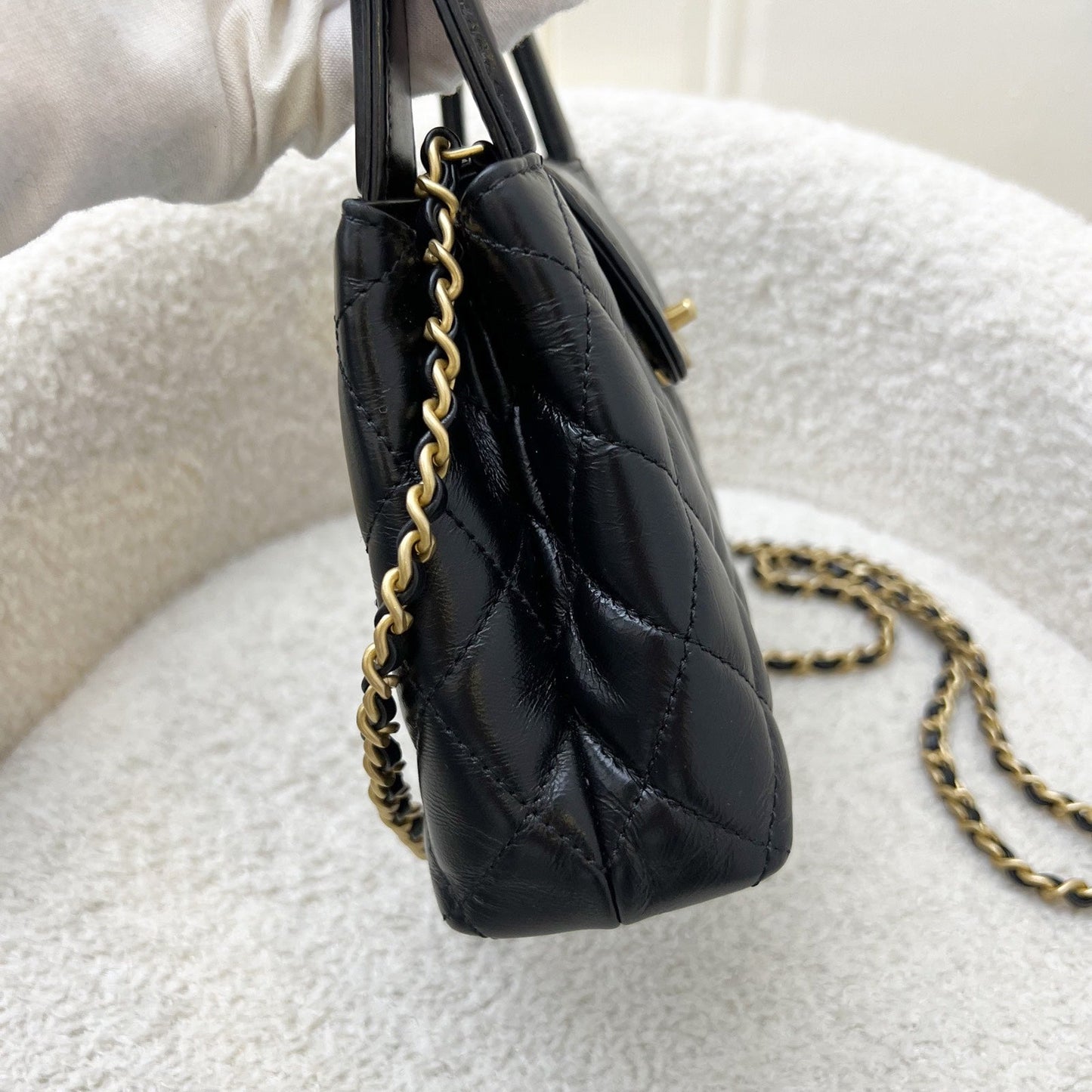 Chanel Mini Kelly Bag in 24A Black Shiny Distressed Calfskin