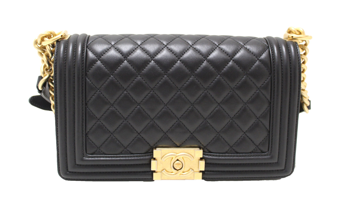 Chanel Black Quilted Lambskin Leather Medium Boy Shoulder Bag