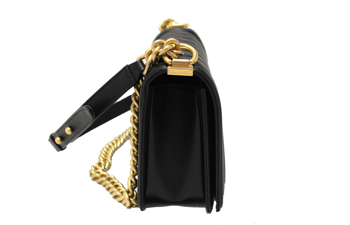 Chanel Black Quilted Lambskin Leather Medium Boy Shoulder Bag