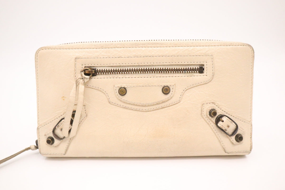 Balenciaga Le Cagole Zip Around Wallet in Beige Leather