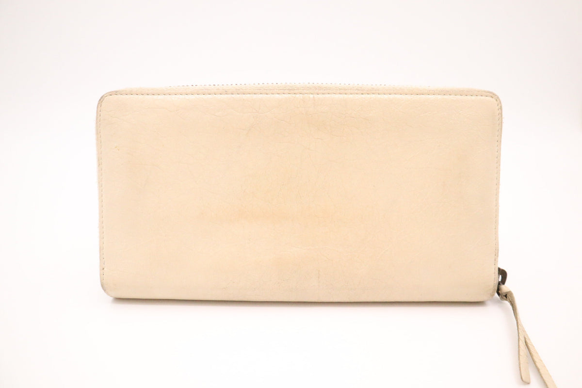 Balenciaga Le Cagole Zip Around Wallet in Beige Leather