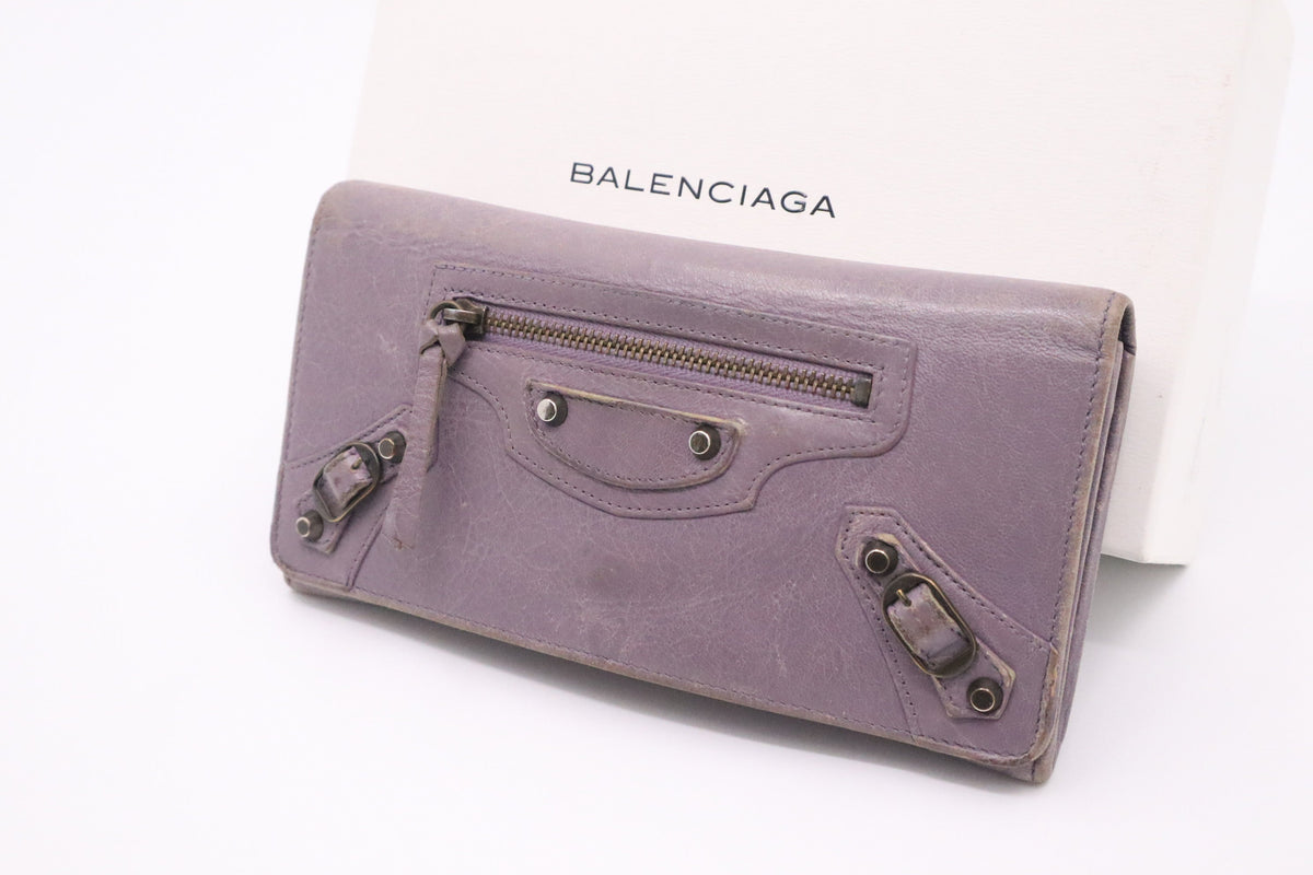 Balenciaga Le Cagole Zip Around Wallet in Purple Leather