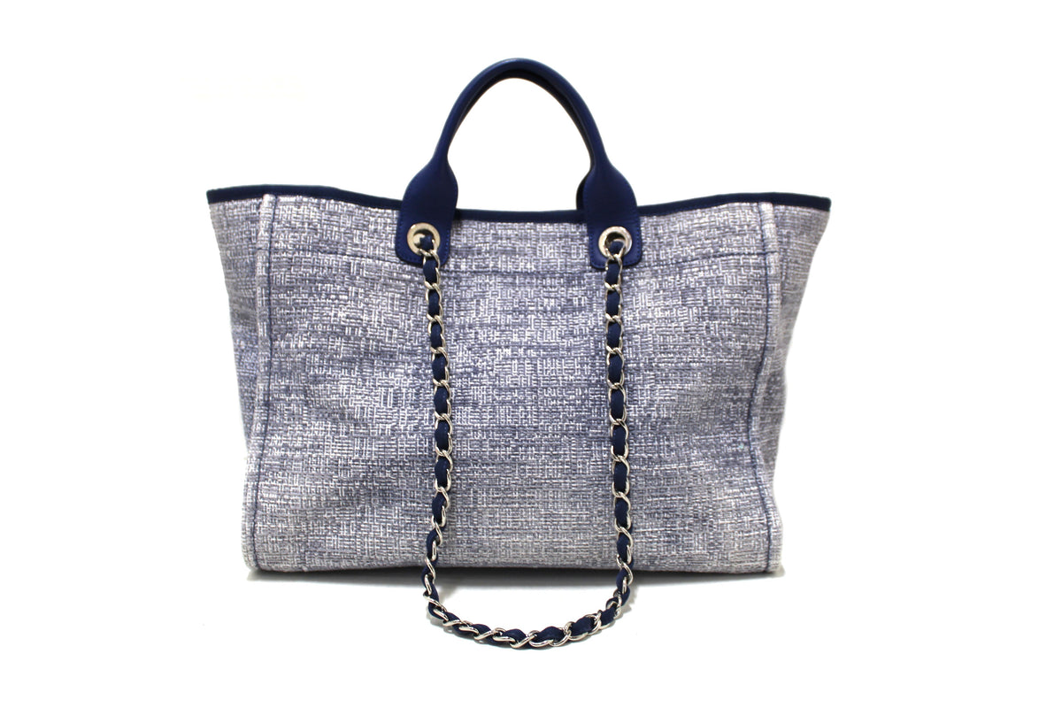 Chanel Blue Tweed Maxi Deauville Shopping Tote