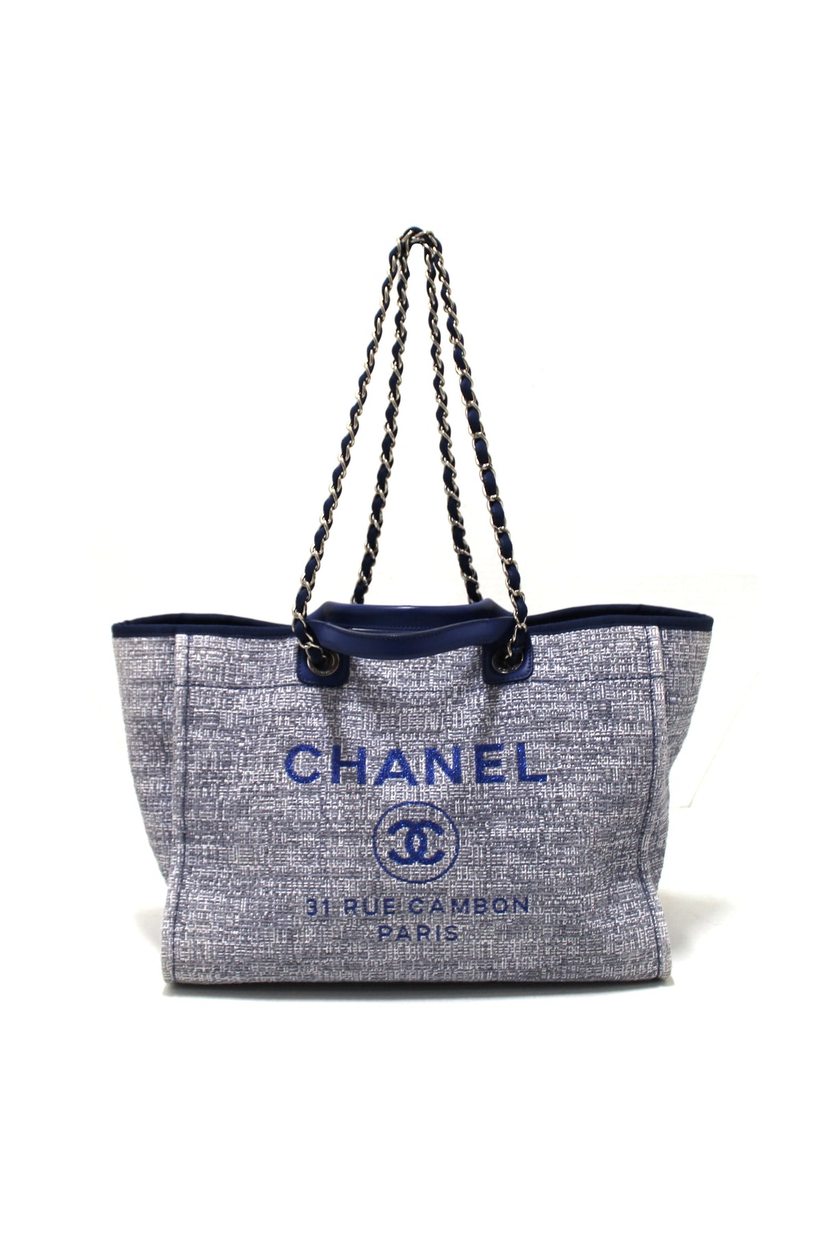 Chanel Blue Tweed Maxi Deauville Shopping Tote