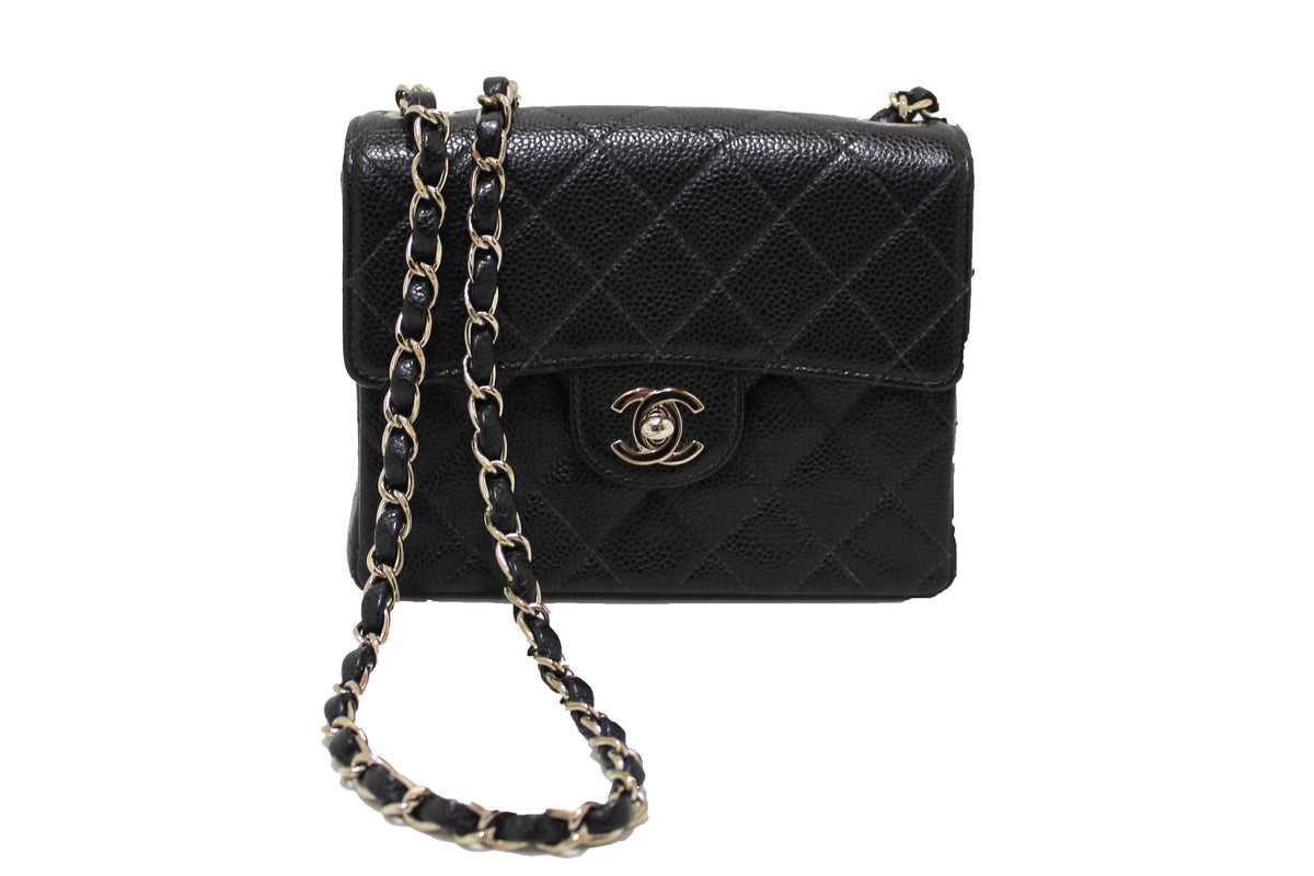 Chanel Black Quilted Caviar Leather Square Mini Classic Flap Bag