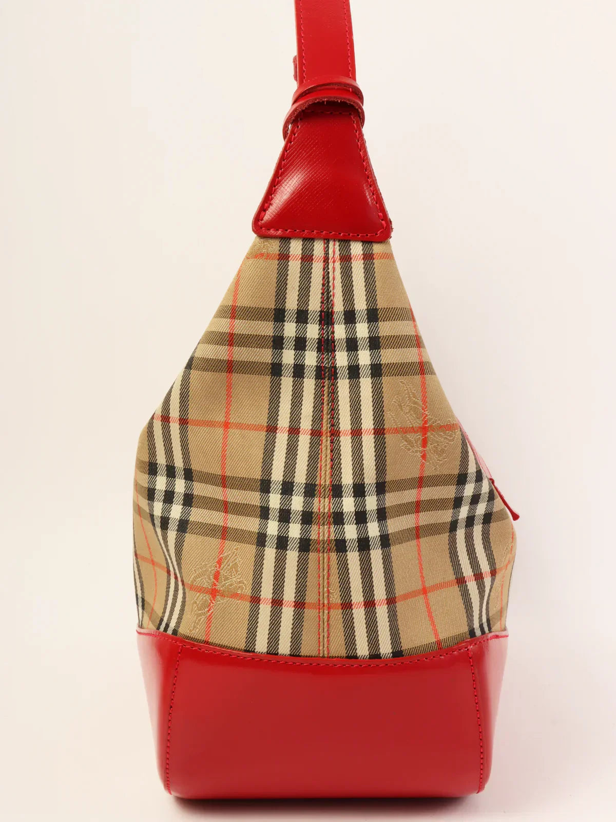 Burberry Nova Check Pattern Logo Charm Handle Bag Red/Beige