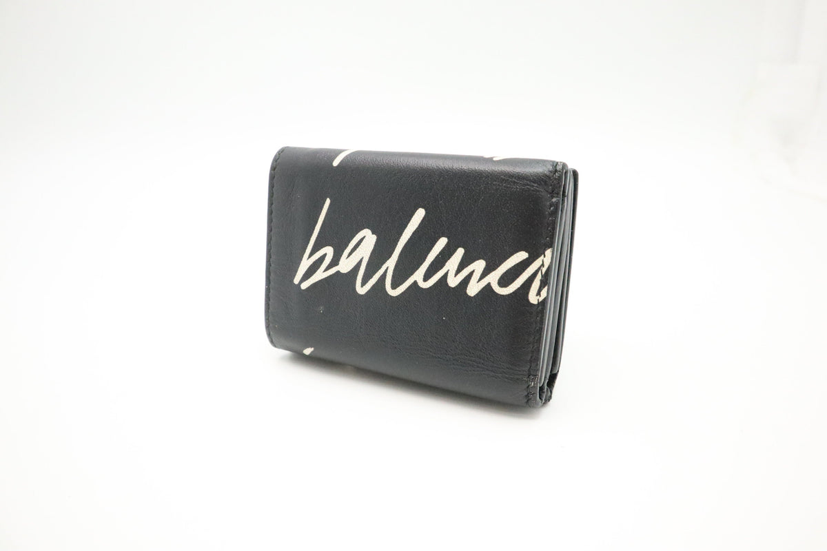 Balenciaga Compact Wallet in Black Graffiti Leather