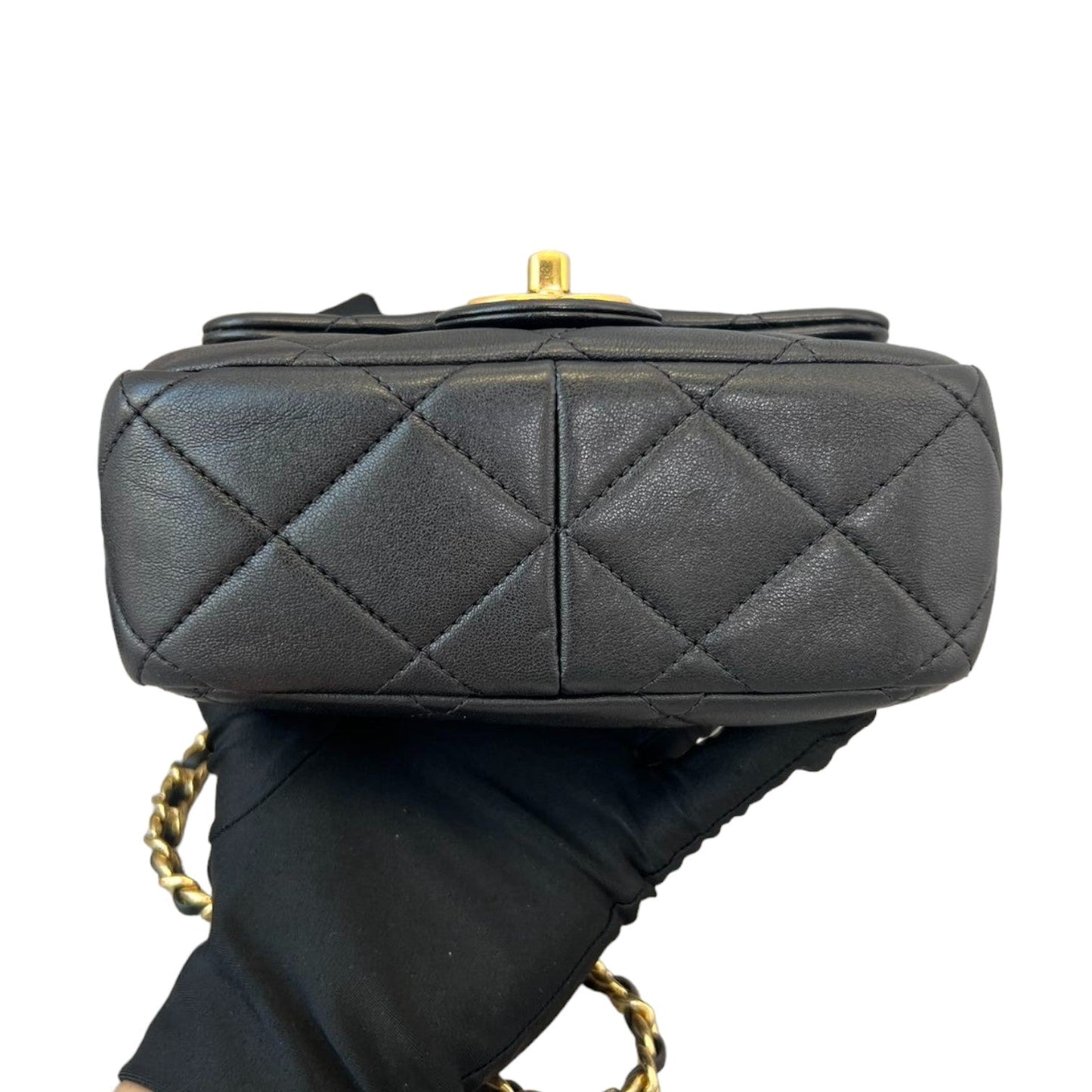Flap with Chanel Logo Top Handle Mini Lambskin Black GHW