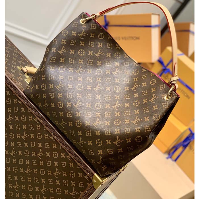 Louis Vuitton LV Unisex Graceful MM Hobo Pivoine Pink Monogram Coated Canvas