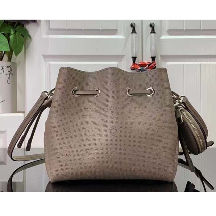 Louis Vuitton LV Women Bella Bucket Bag Gray Mahina Perforated Calfskin Leather