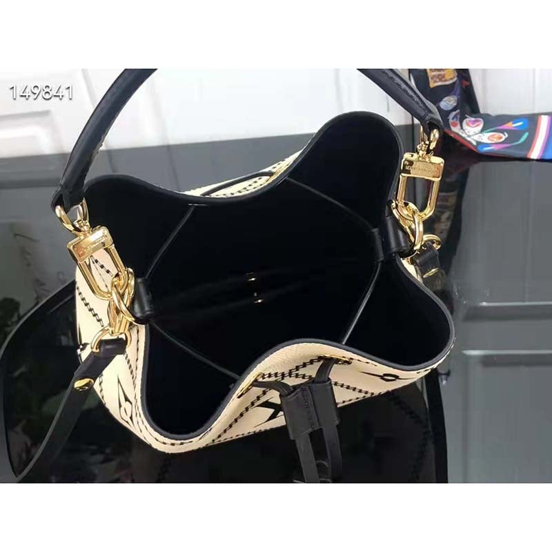 Louis Vuitton LV Women NéoNoé MM Bucket Bag Beige Embroidered Embossed Grained Cowhide
